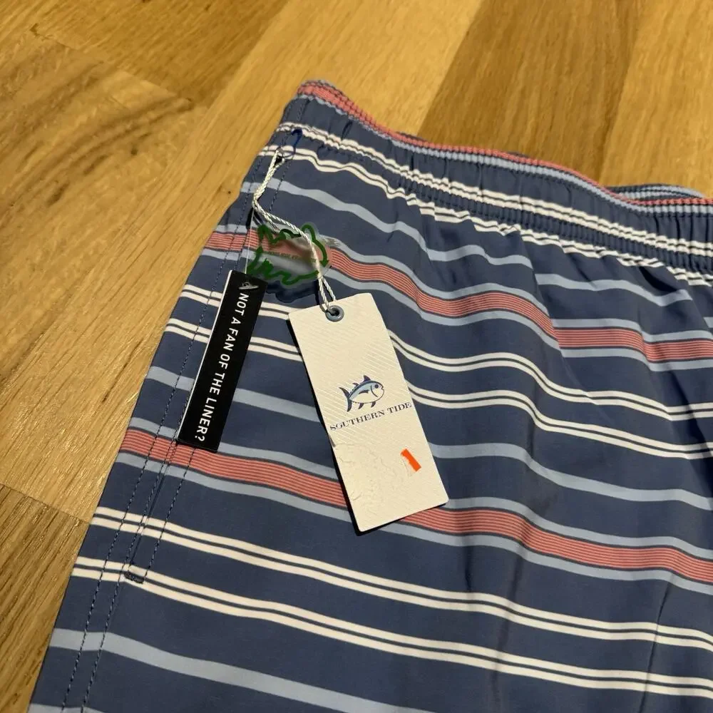 Southern Tide Swim Trunks Men’s XXL Breton Stripe Blue Board Shorts NWT